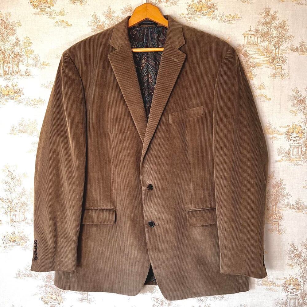 Lauren Ralph Lauren Corduroy Blazer | Tan Paisley Lined Sport Coat | Size 46L